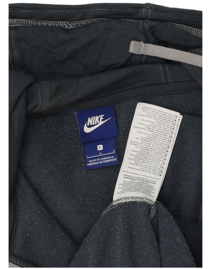 Suéter masculino Nike com capuz e zíper grande algodão azul marinho