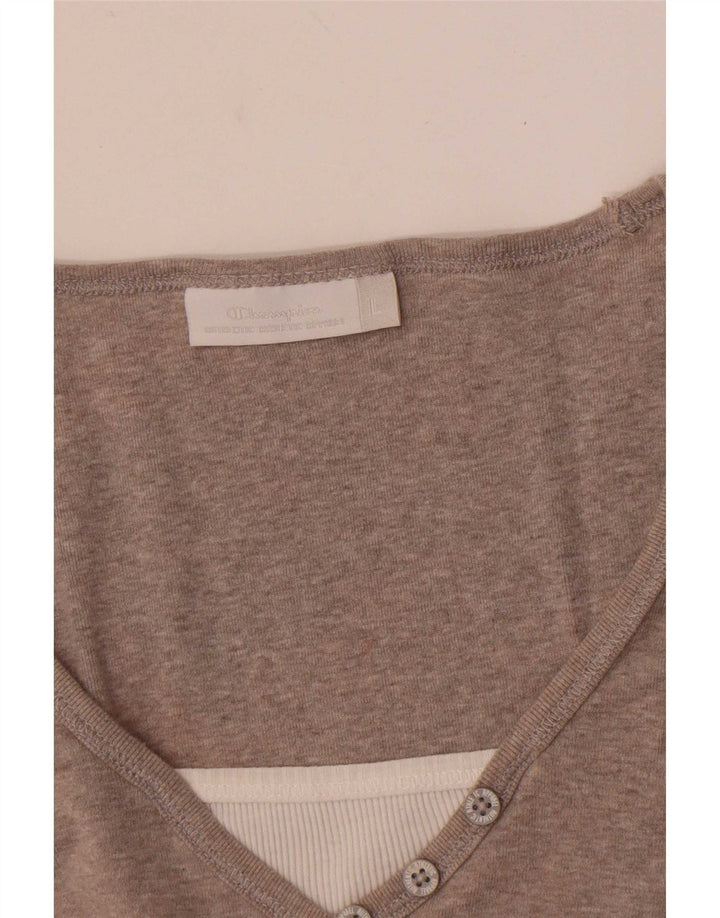 Camiseta feminina Champion UK 14 grande bloco colorido cinza
