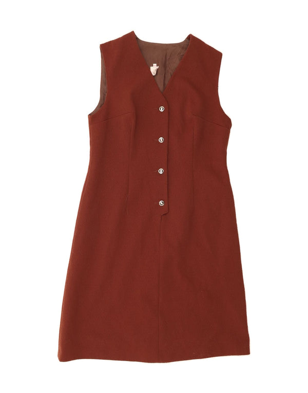 Vestido feminino VINTAGE sem mangas em linha A IT 46 grande poliéster marrom