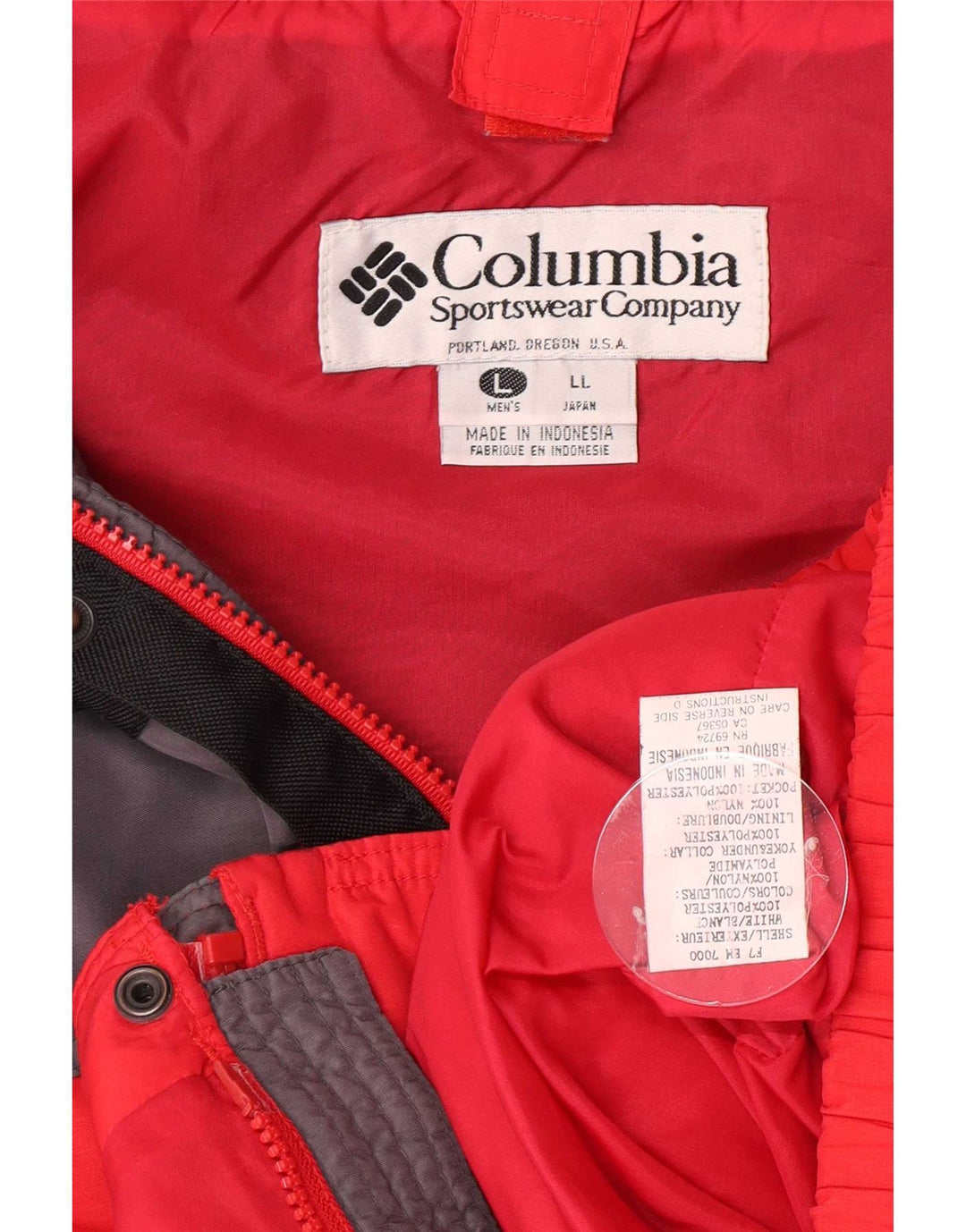 Jaqueta corta-vento Columbia masculina oversized UK 40 grande bloco colorido vermelho