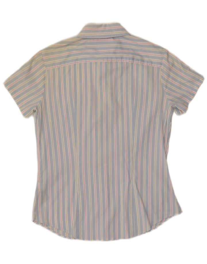 Camisa feminina de manga curta TOMMY HILFIGER EUA 6 algodão listrado azul médio