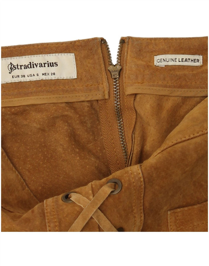 Minissaia feminina de camurça Stradivarius UE 38 pequena W28 couro bege