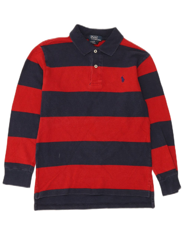 Camisa polo masculina de manga comprida Polo Ralph Lauren 7-8 anos pequena listrada vermelha
