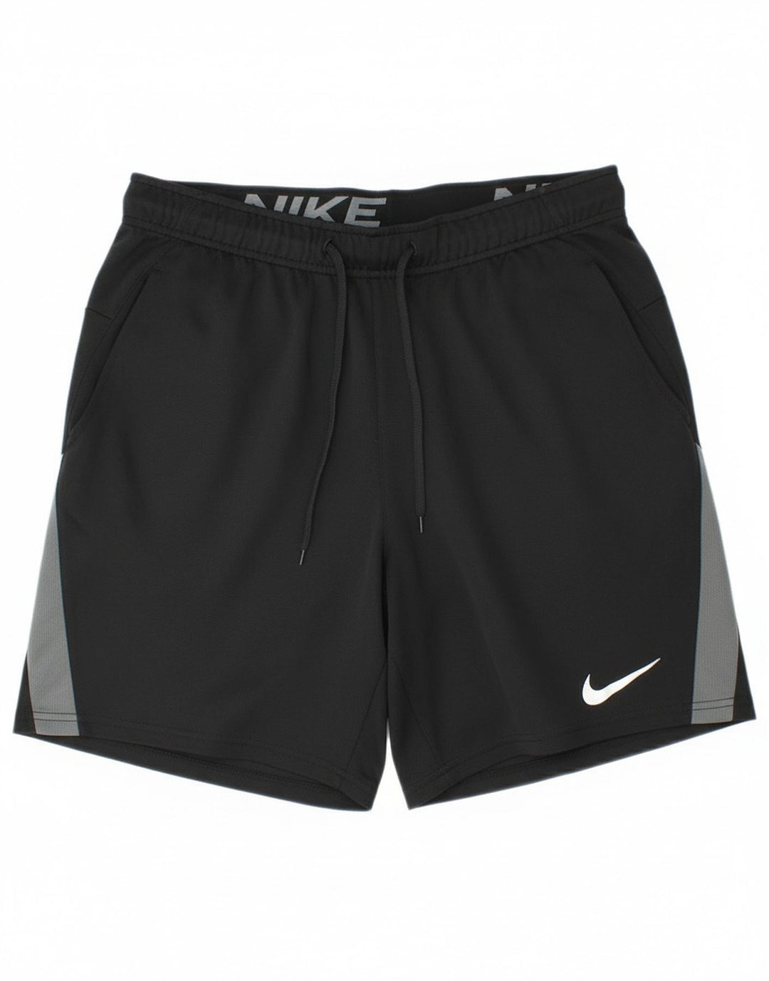Shorts esportivos masculinos Nike Dri Fit médio preto colorblock poliéster