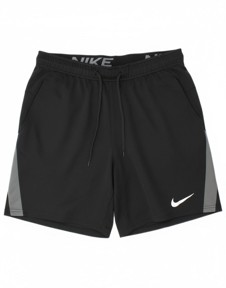 Shorts esportivos masculinos Nike Dri Fit médio preto colorblock poliéster