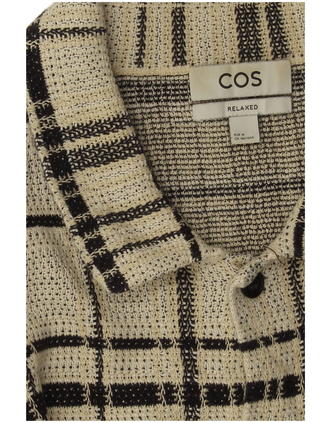Camisa masculina Cos de manga curta e ajuste relaxado médio off white xadrez cânhamo