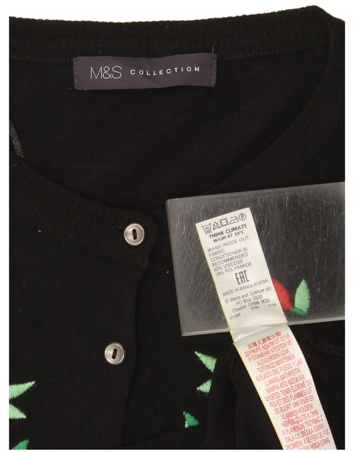 Suéter cardigã feminino Marks & Spencer Reino Unido 12 médio preto floral