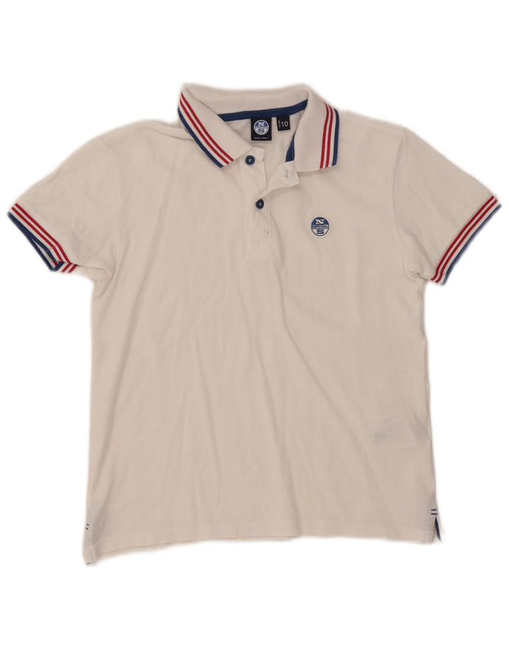 Camisa polo masculina North Sails 9-10 anos algodão listrado branco