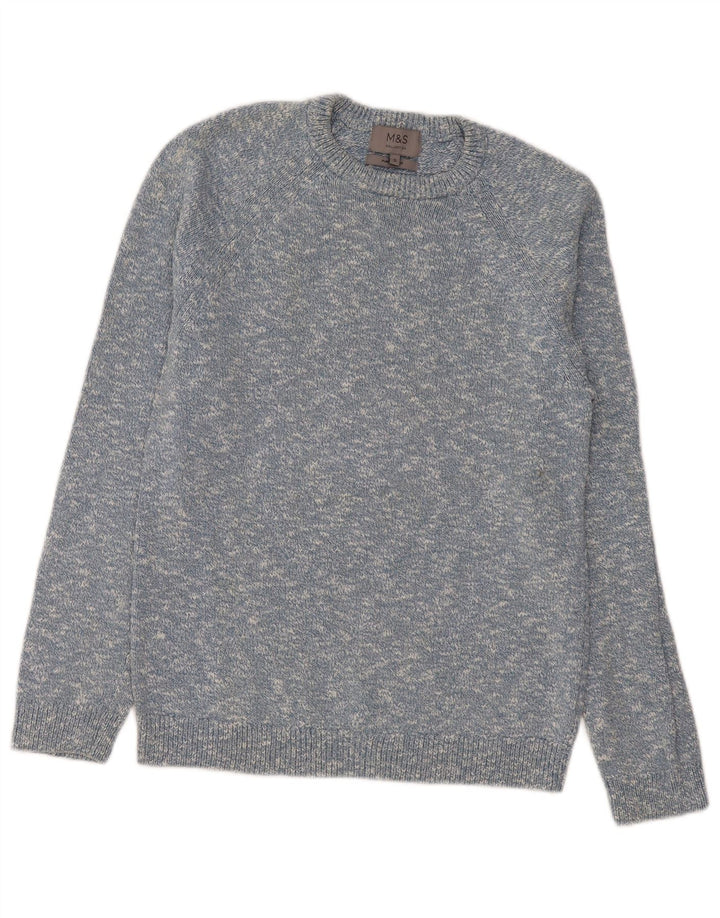 Suéter masculino Marks & Spencer com gola canoa e algodão manchado azul pequeno