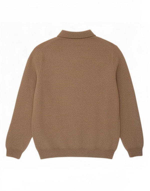 Suéter masculino Massimo Dutti com gola polo, lã grande marrom manchada