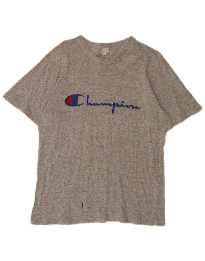 Camiseta Champion masculina gráfica Top algodão cinza médio
