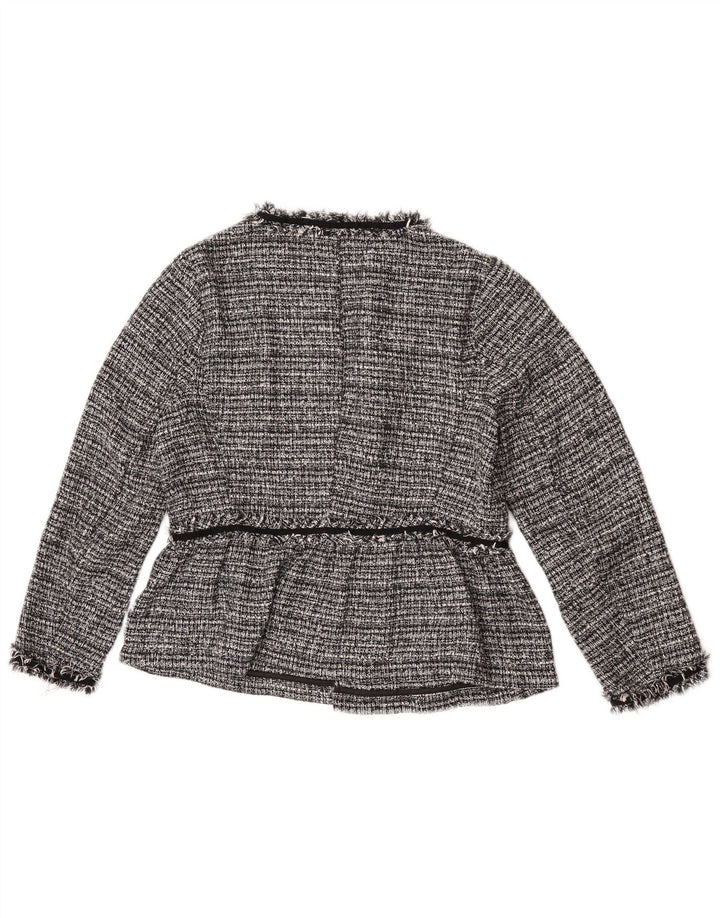 Zara Womens Open Blazer Jacket UK 14 Poliéster manchado cinza médio