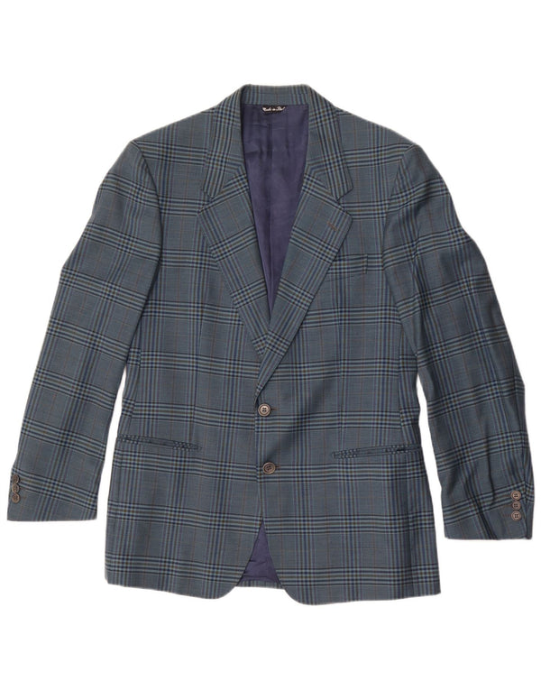 Jaqueta blazer masculina vintage com 2 botões IT 50 grande lã xadrez azul