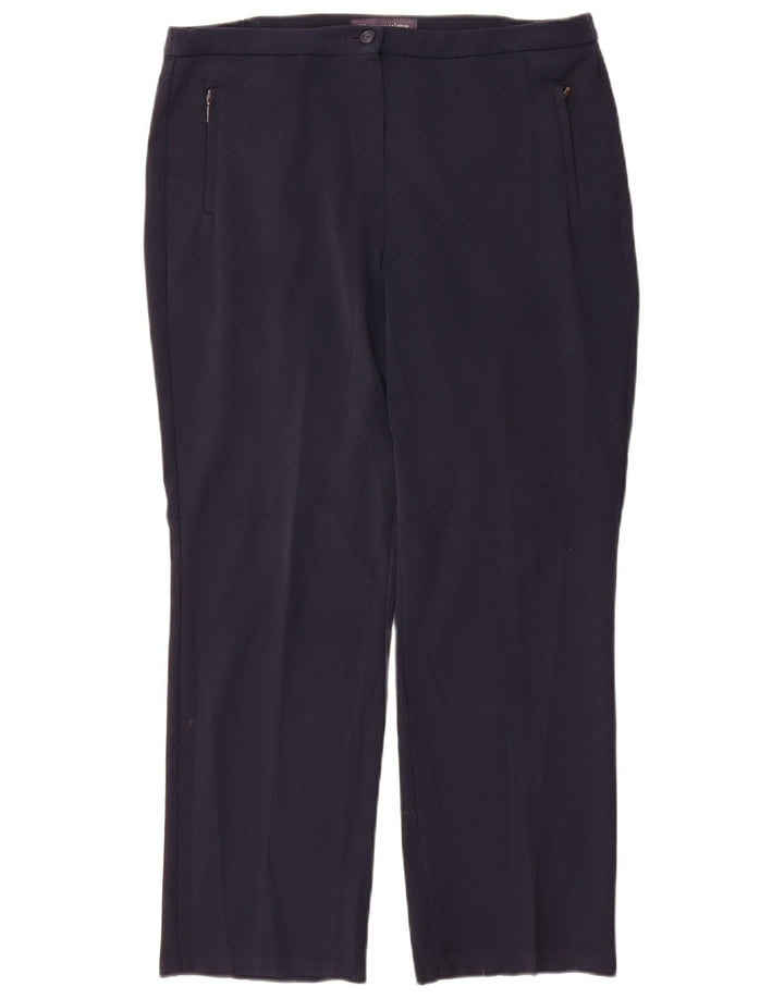 Calça feminina reta casual Marks & Spencer W32 L28 poliéster azul marinho