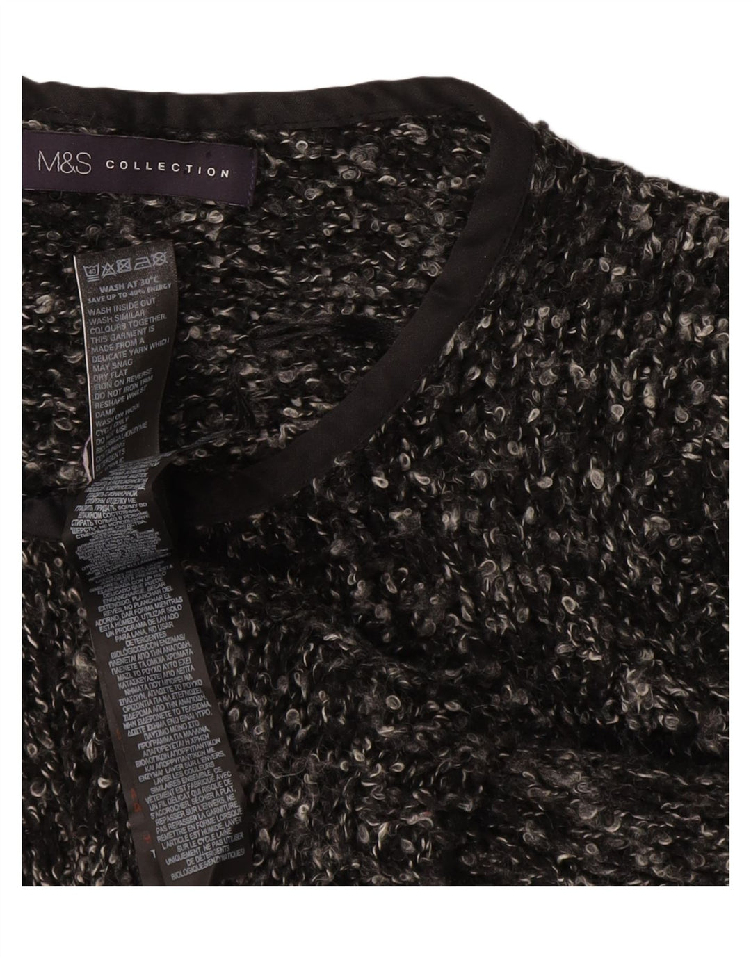 Suéter cardigã feminino Marks & Spencer Reino Unido 12 acrílico manchado cinza médio