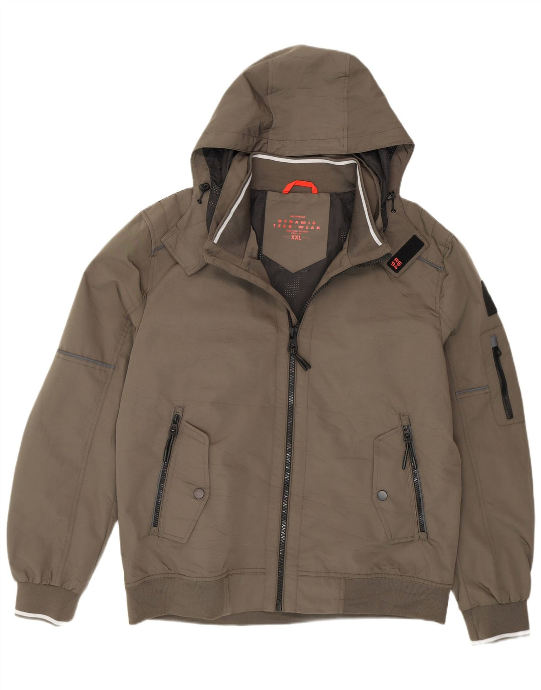 Jaqueta bomber masculina com capuz Jim Spencer Reino Unido 44 2XL poliéster cáqui