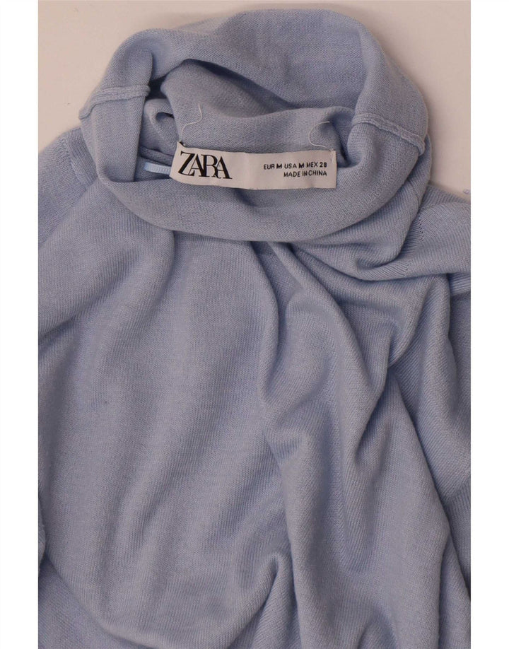 Zara Suéter feminino com gola redonda e gola redonda, Reino Unido 12, azul médio