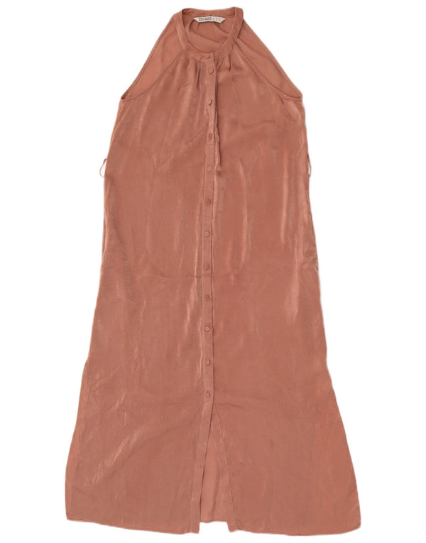 Vestido camisa sem mangas feminino Zara UK 6 XS rosa poliéster