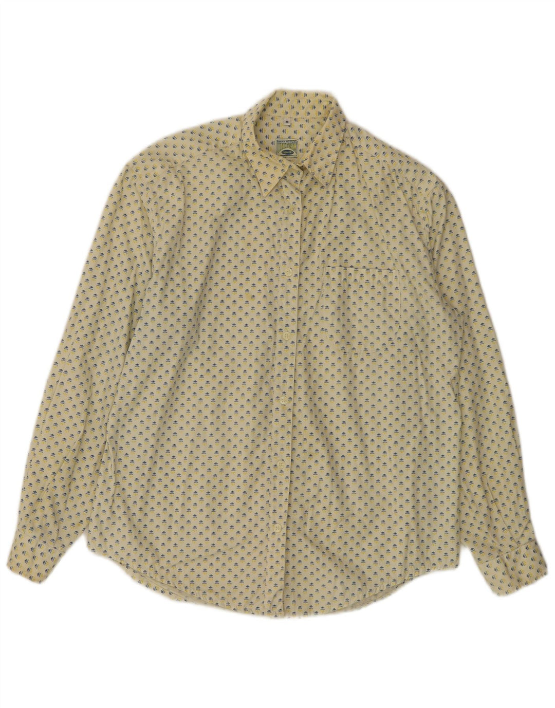 UNIFORM Camisa feminina solta com padrão abstrato Reino Unido 14 algodão amarelo médio