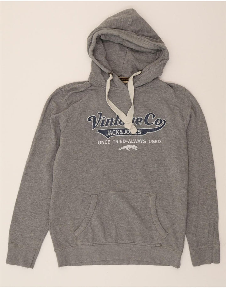 JACK & JONES Mens Graphic Hoodie Jumper Large Grey Cotton Vintage Jack & Jones and Second-Hand Jack & Jones from Messina Hembry 