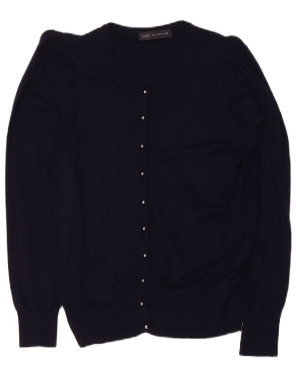 Suéter cardigã feminino Marks & Spencer Reino Unido 14 grande viscose azul marinho