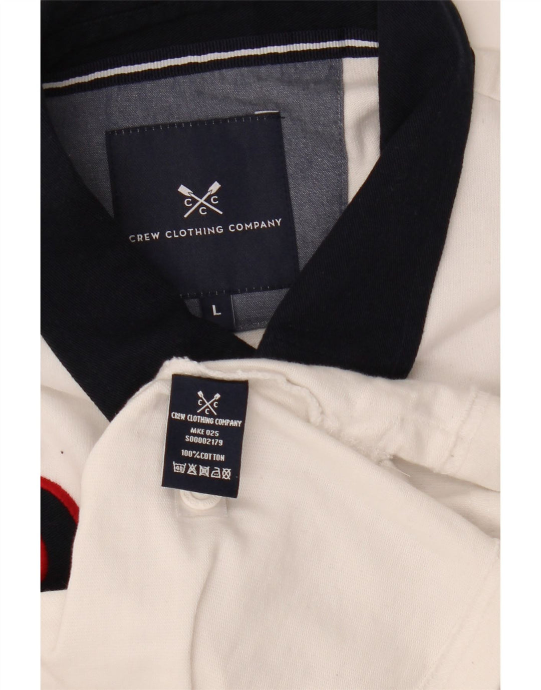 CREW CLOTHING Camisa polo masculina gráfica de rugby grande bloco colorido branco