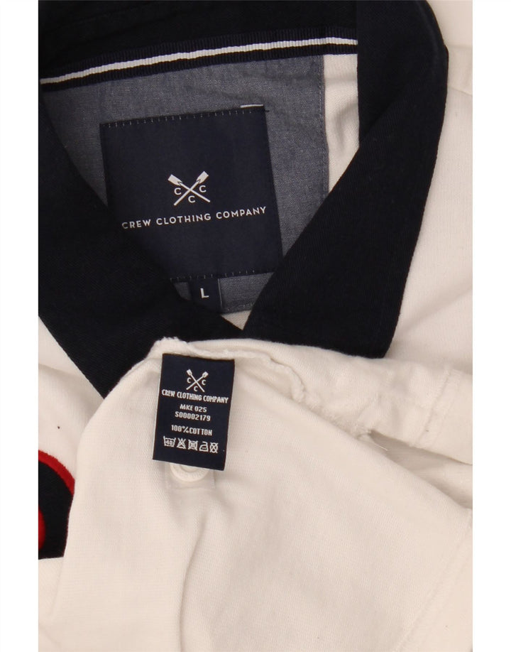 CREW CLOTHING Camisa polo masculina gráfica de rugby grande bloco colorido branco