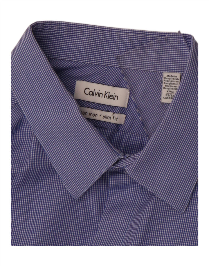 Camisa masculina CALVIN KLEIN Slim Fit tamanho 17 1/2 XL algodão xadrez azul