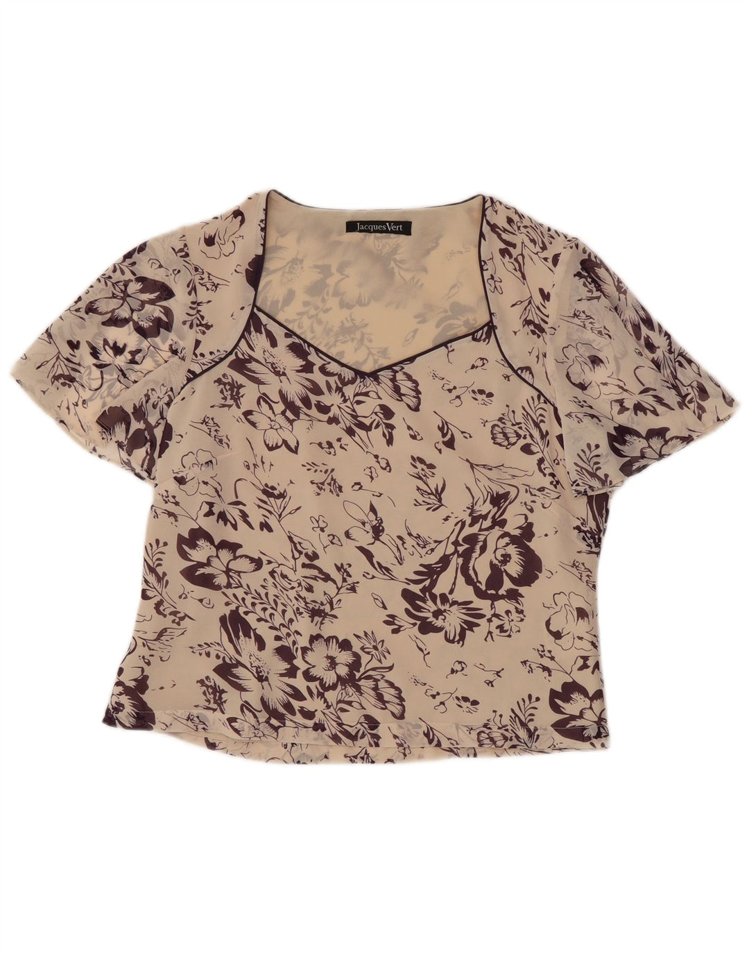 Blusa Crop Feminina Jacques Vert UK 10 Pequena Off White Floral Poliéster