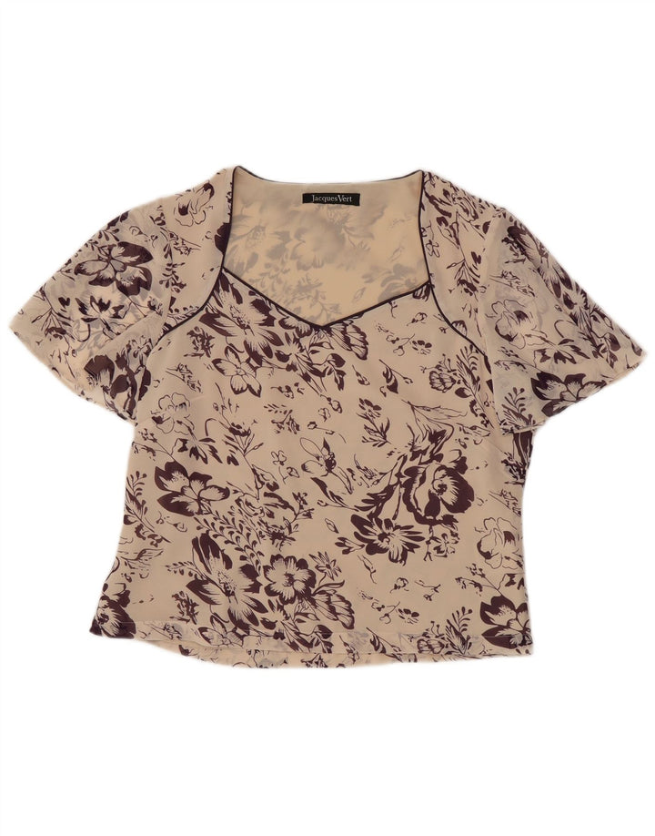 Blusa Crop Feminina Jacques Vert UK 10 Pequena Off White Floral Poliéster