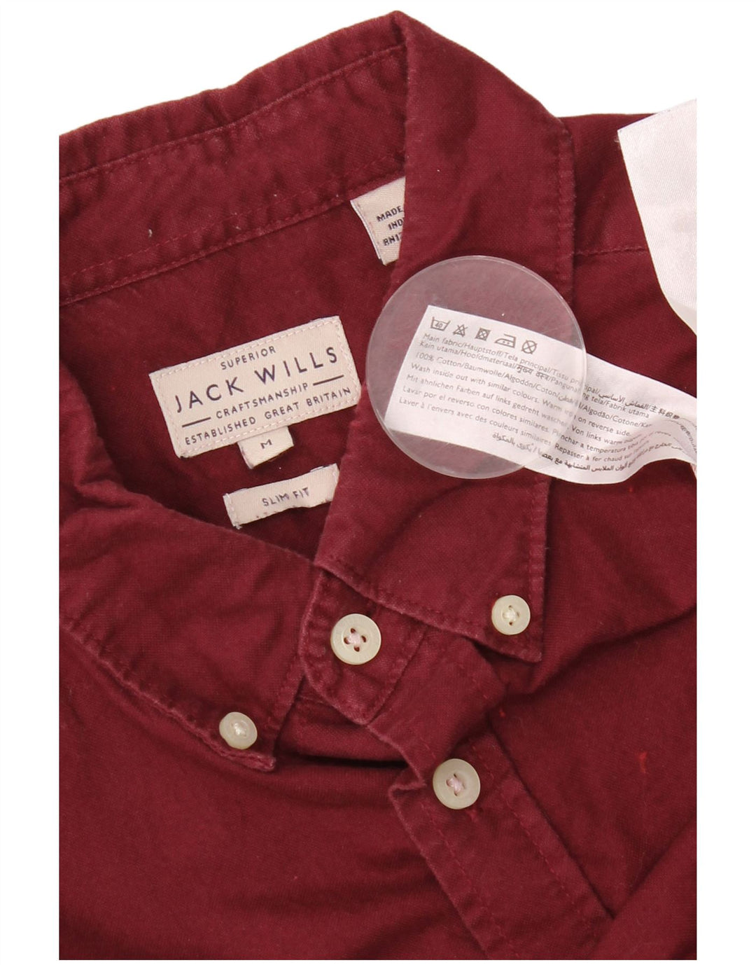 Camisa masculina Slim Fit Jack Wills de algodão Borgonha médio