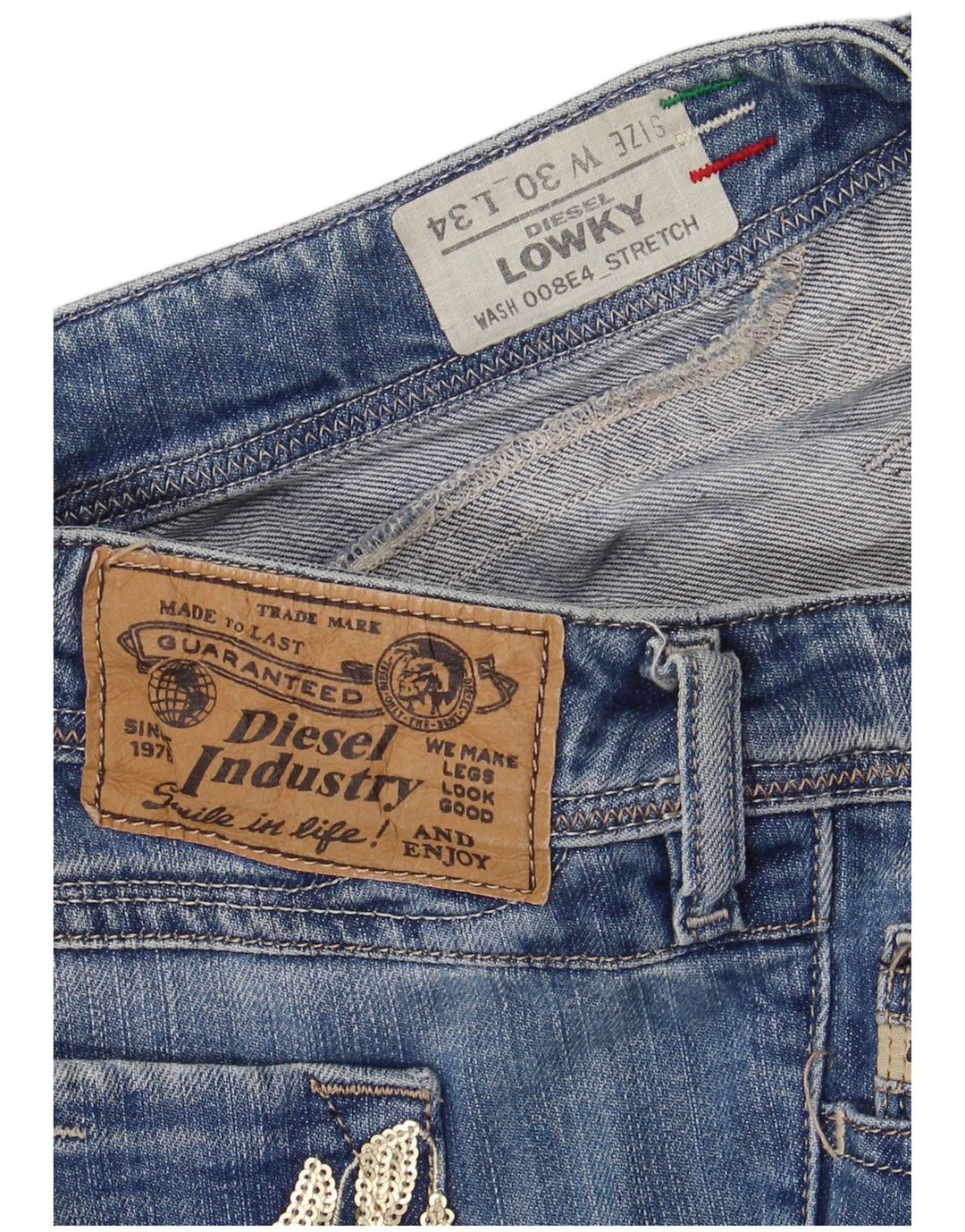 DIESEL Calça jeans feminina Lowky reta W30 L29 algodão azul