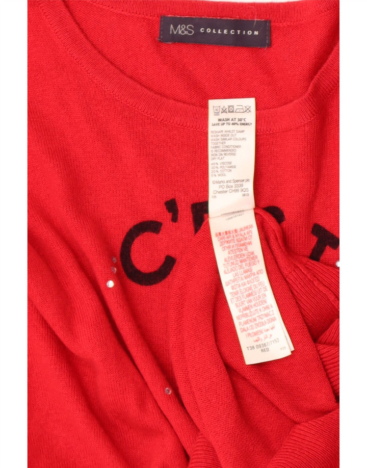 Suéter feminino Marks & Spencer com gola redonda e gola redonda Reino Unido 14 médio vermelho