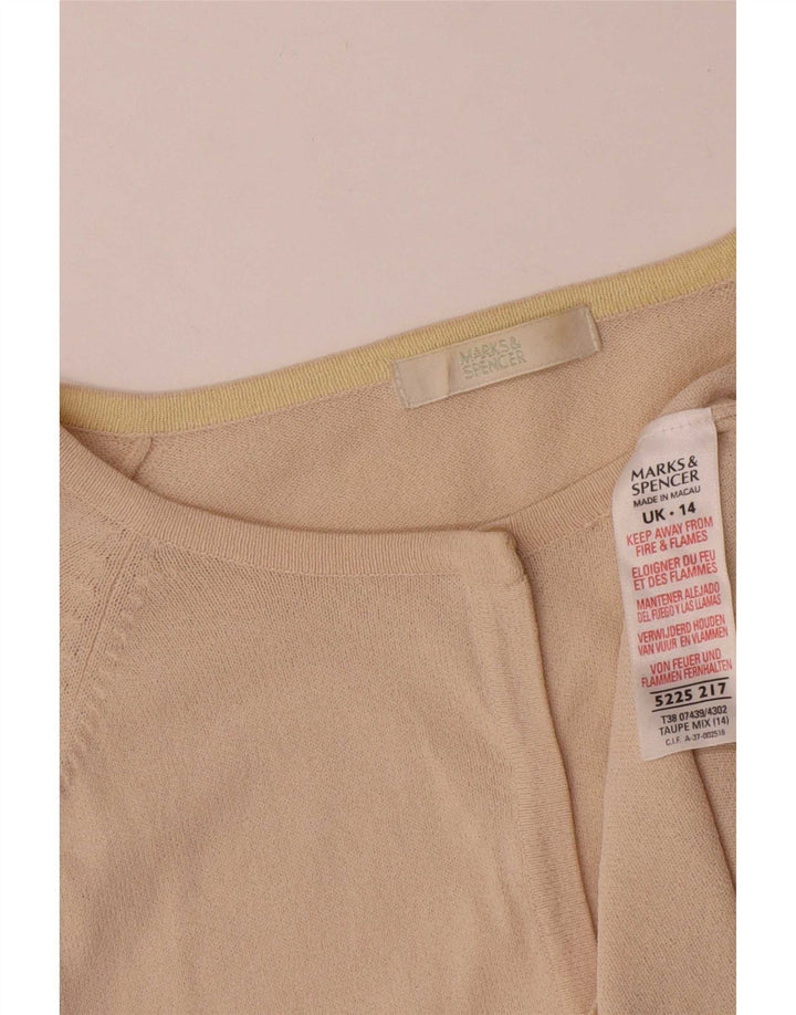 Suéter cardigã feminino Marks & Spencer Reino Unido 16 grande bloco colorido bege