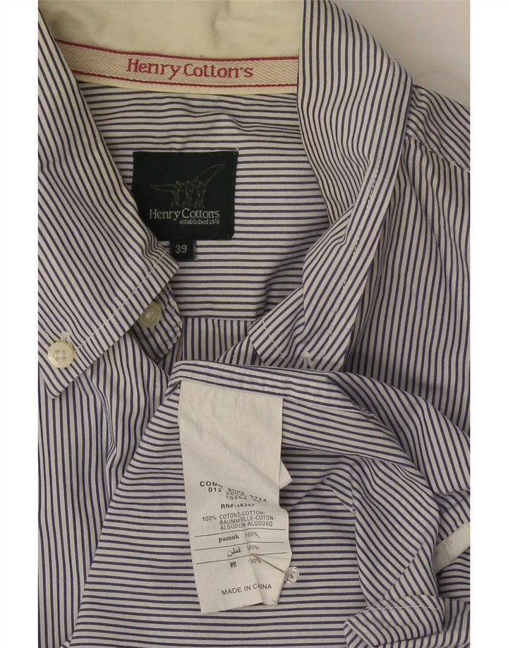Camisa masculina Henry Cottons tamanho 39 algodão listrado azul médio