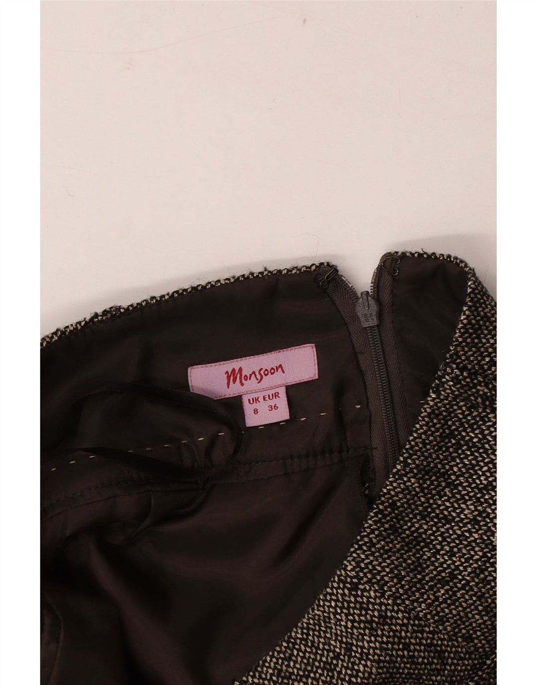 Saia lápis feminina Monsoon UK 8 pequena W30 cinza manchada