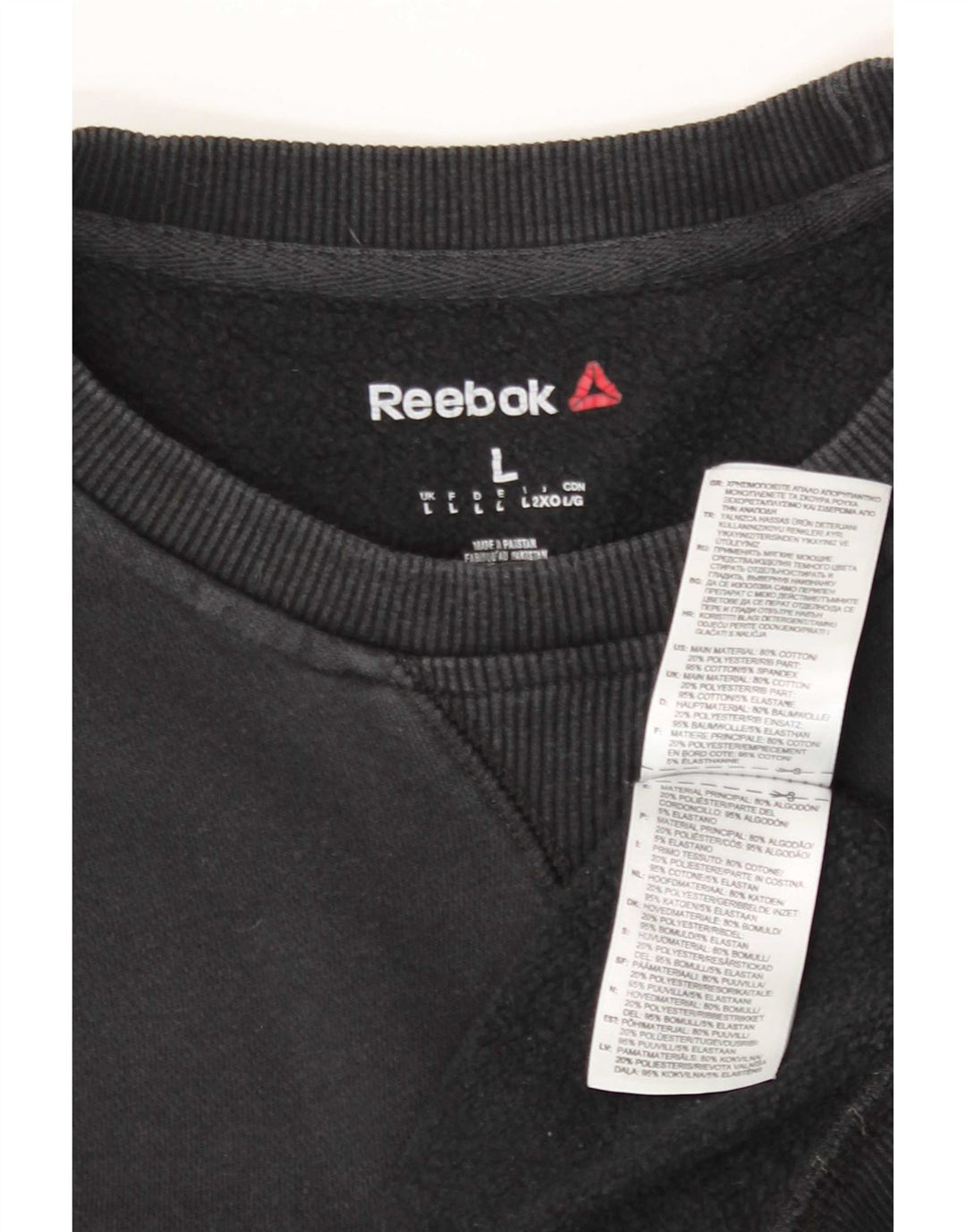 Reebok Mens Moletom Jumper Grande Algodão Preto