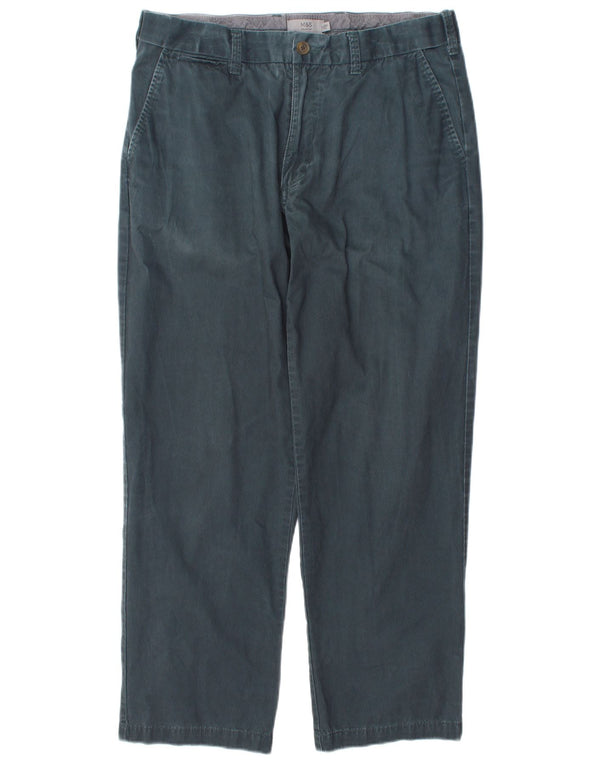 Calça chino reta masculina Marks & Spencer W34 L29 algodão azul marinho
