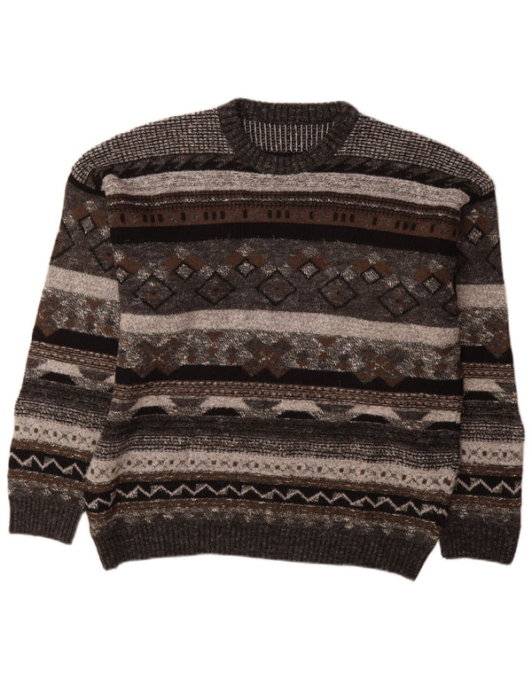 Suéter vintage masculino com gola redonda IT 50 cinza médio geométrico