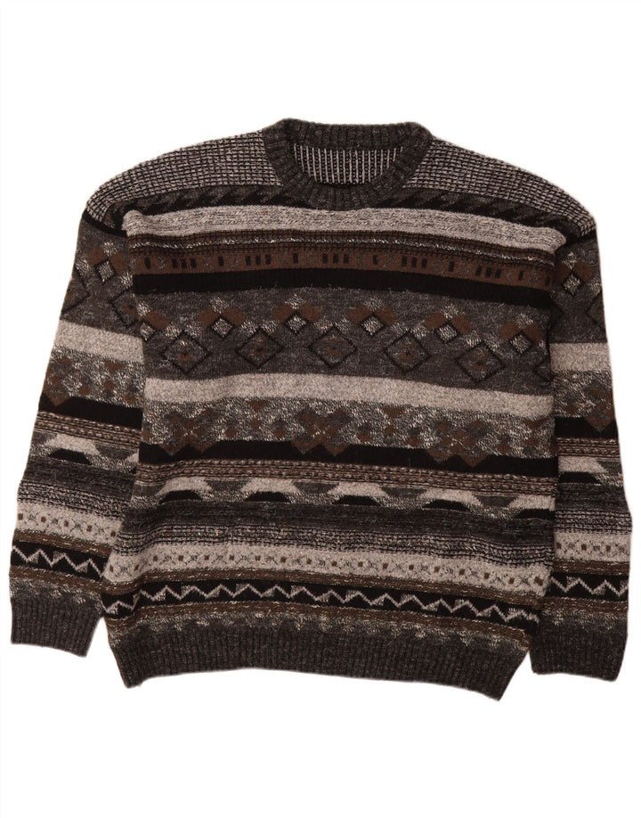 Suéter vintage masculino com gola redonda IT 50 cinza médio geométrico