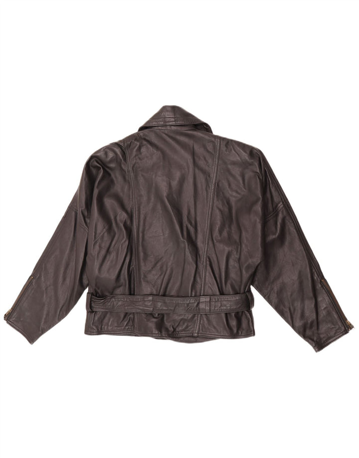 Jaqueta de couro de motociclista feminina vintage UE 38 couro preto médio