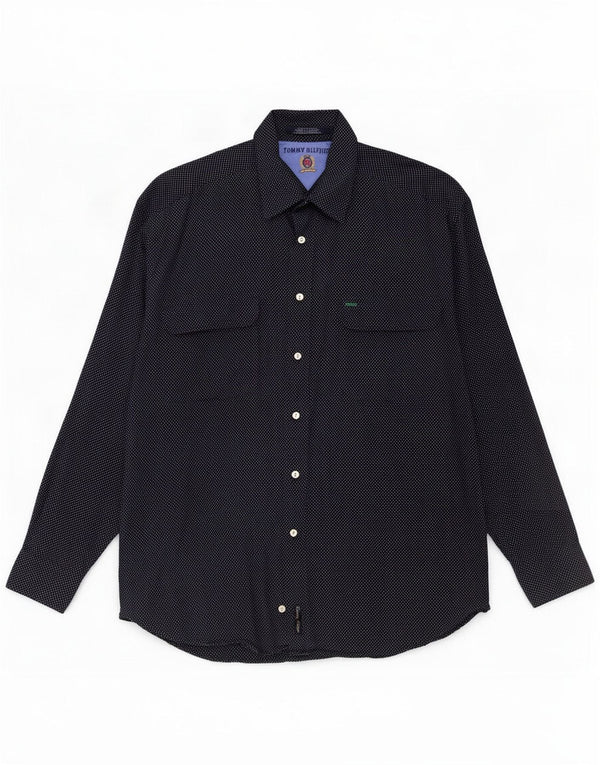 Tommy Hilfiger Camisa masculina grande rayon manchado azul marinho