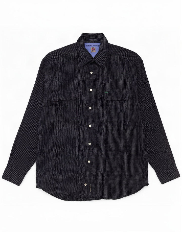 Tommy Hilfiger Camisa masculina grande rayon manchado azul marinho
