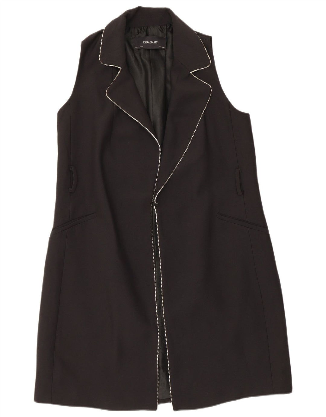 Sobretudo feminino sem mangas Zara UK 10 pequeno poliéster preto