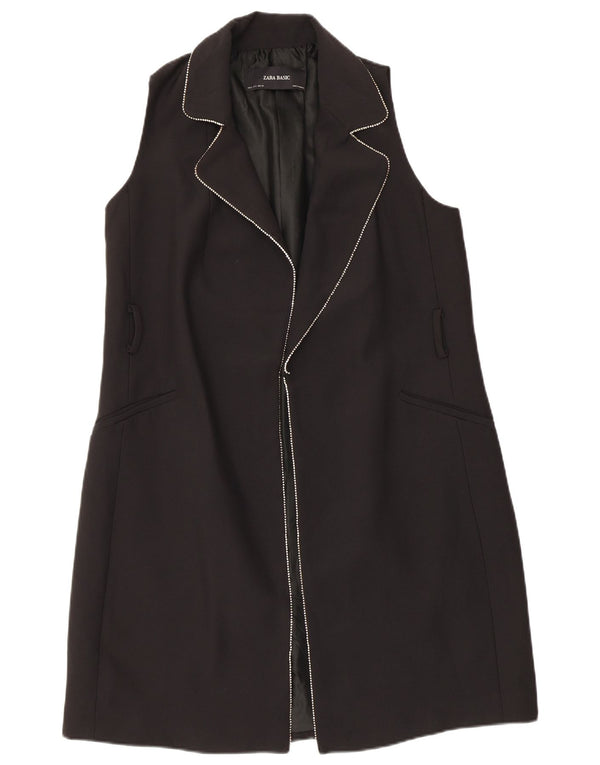 Sobretudo feminino sem mangas Zara UK 10 pequeno poliéster preto