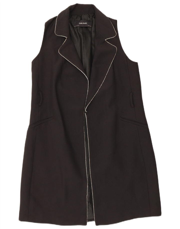 Sobretudo feminino sem mangas Zara UK 10 pequeno poliéster preto