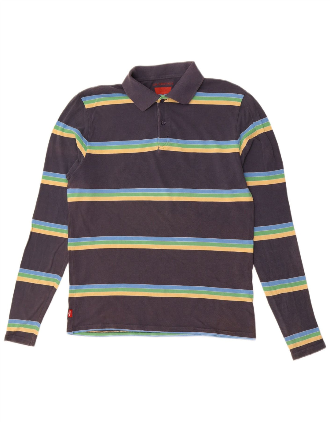 Camisa polo masculina de manga comprida Levi's de algodão listrado azul marinho médio