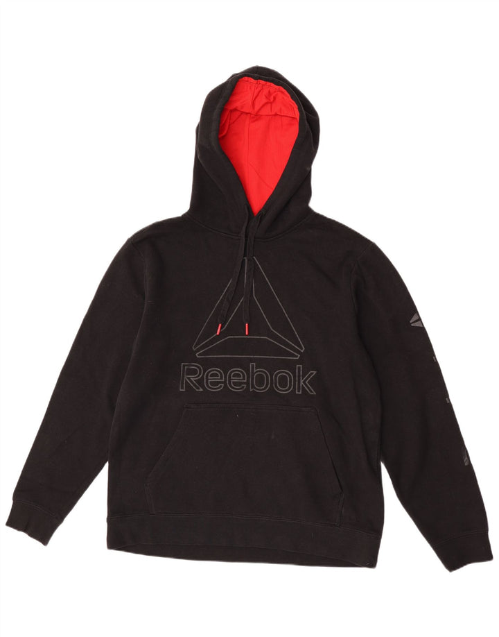 Reebok Mens Graphic Hoodie Jumper Médio Algodão Preto
