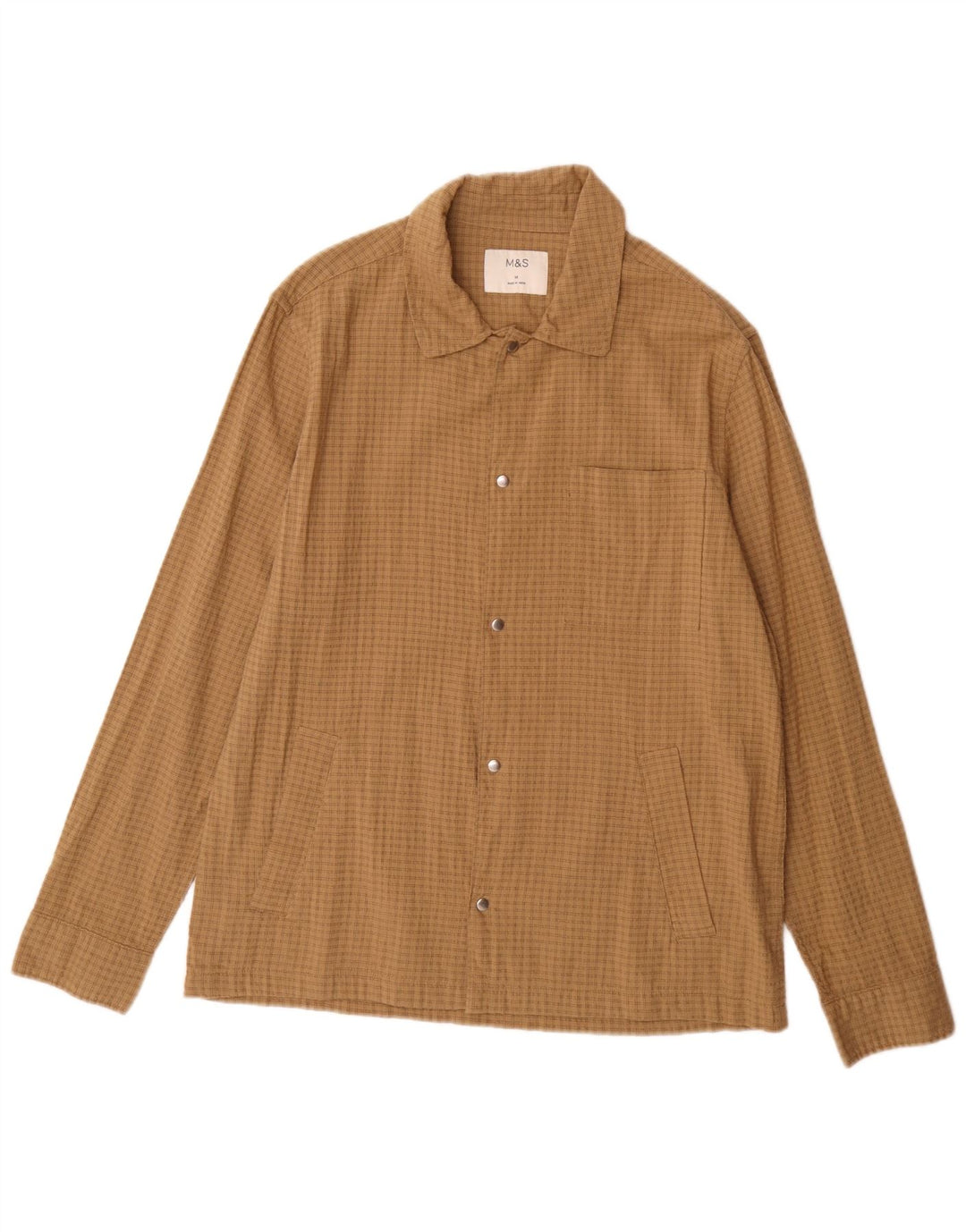 Camiseta masculina Marks & Spencer de algodão xadrez marrom médio