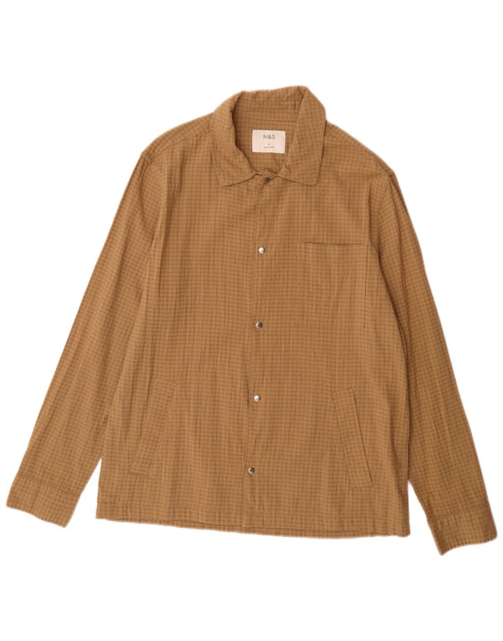 Camiseta masculina Marks & Spencer de algodão xadrez marrom médio
